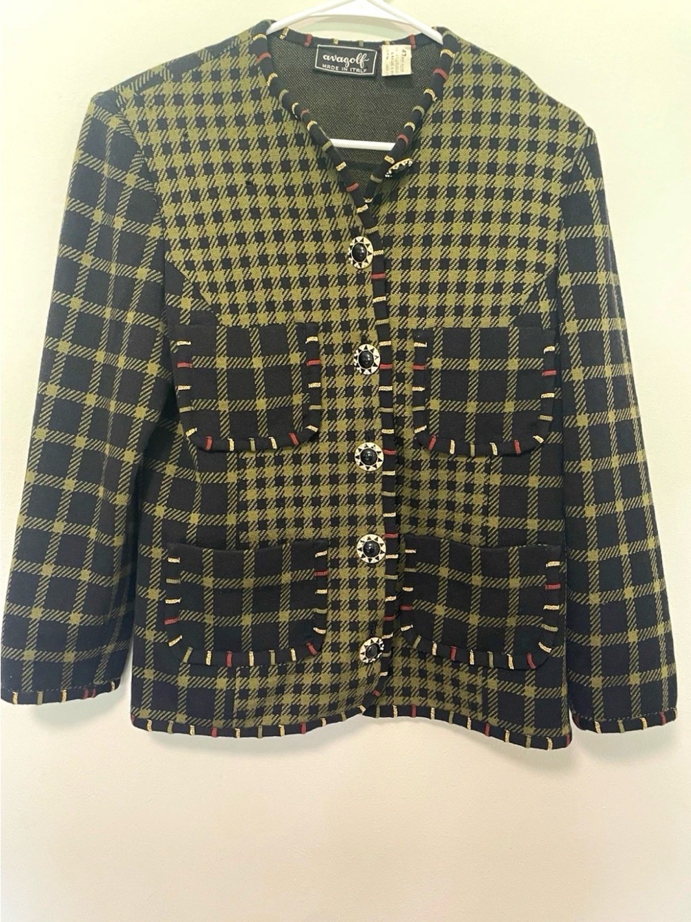 Avagolf Olive & Black Plaid Button Jacket